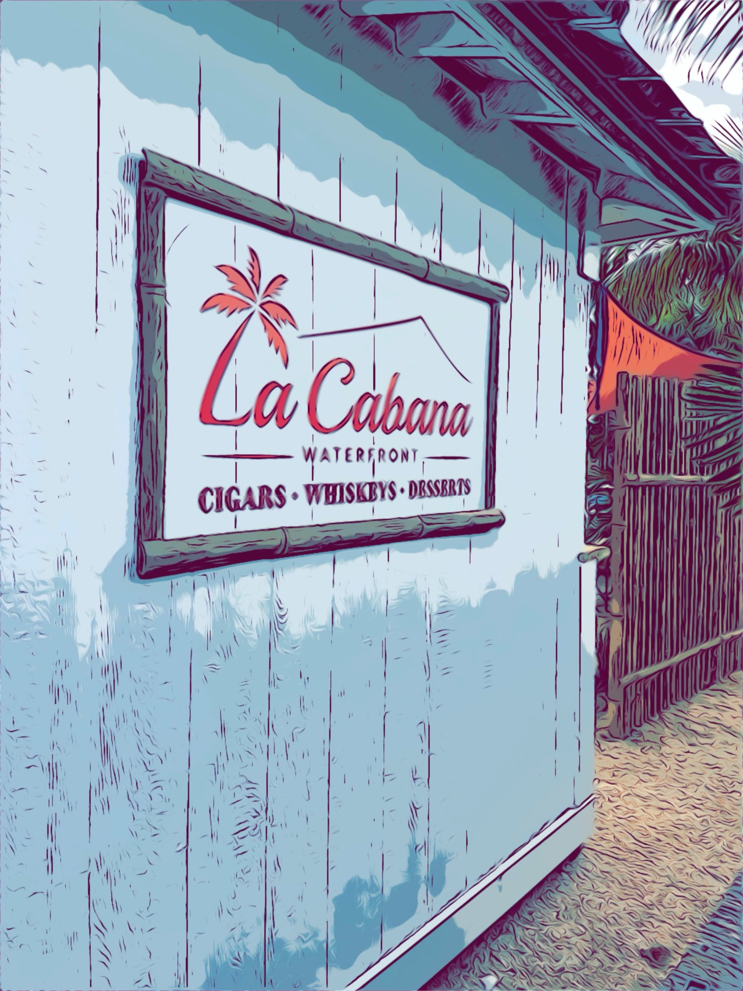Picture of the luxurious cabana at La Cabana Waterfront Cigar and Bourbon Bar, offering stunning views of the water and a sophisticated atmosphere for smoking and sipping.
